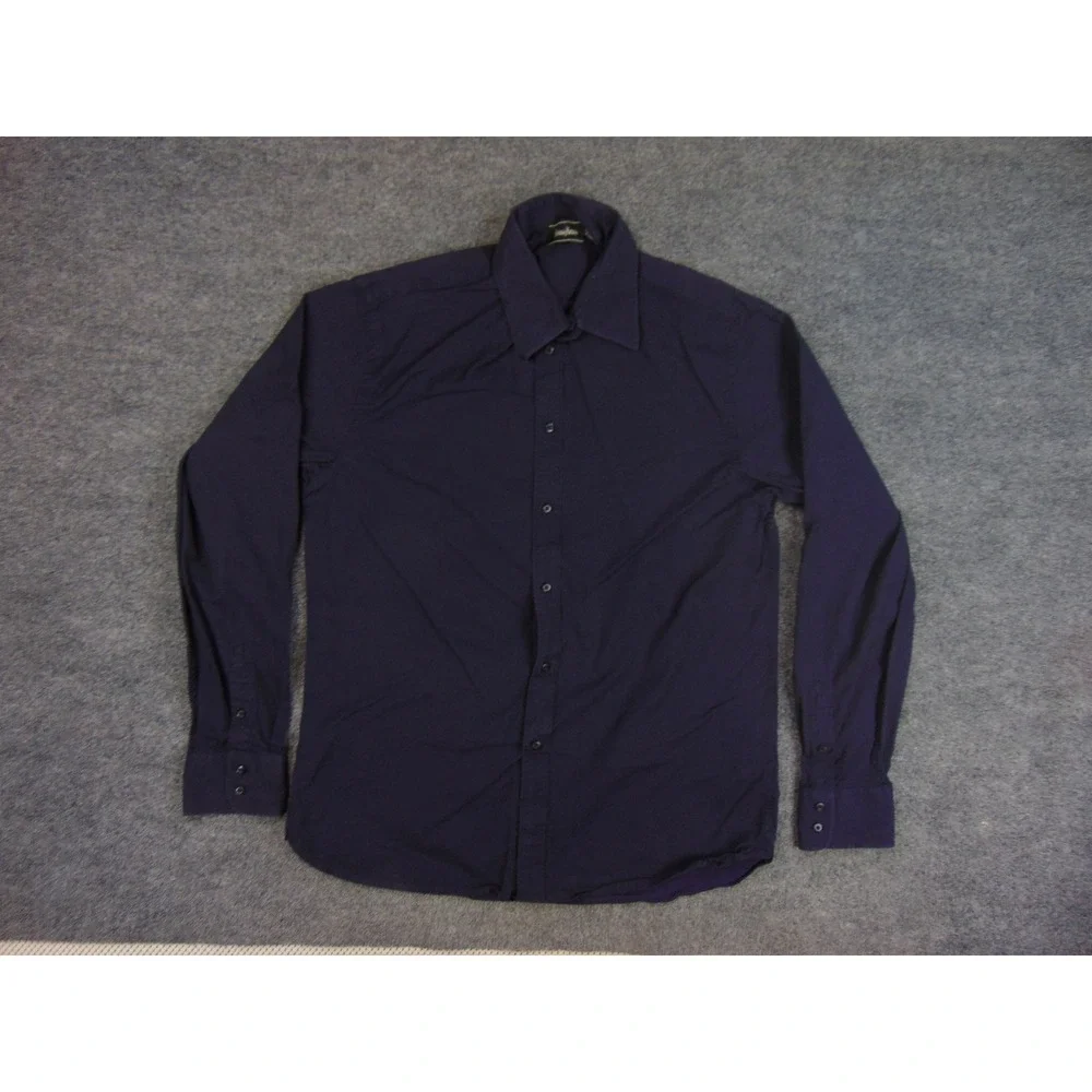 Neiman Marcus Shirt Mens Large Navy Blue Button Down Long Sleeve Cotton Dress‎
